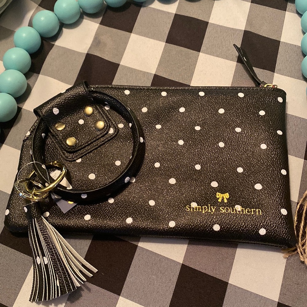 Simply Southern Black and White Polka Dot Wristlet Clutch